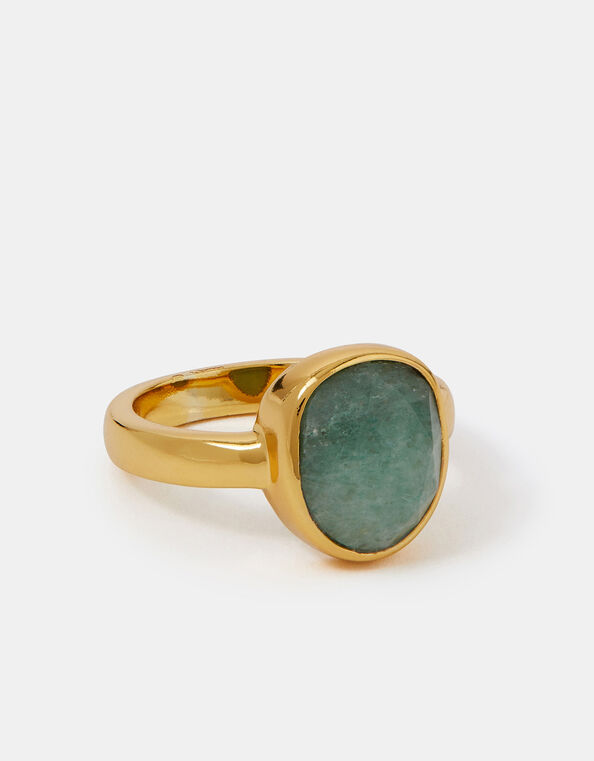 14ct Gold-Plated Aventurine Ring, Gold (GOLD), large