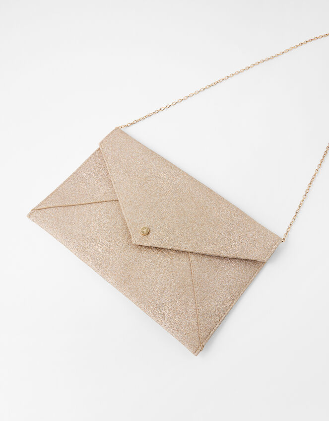 Lily Glitter Envelope Clutch Bag, Gold (GOLD), large