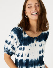 Tie Dye Puff Sleeve Dress, Blue (BLUE), large