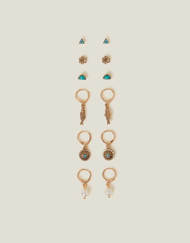 6-Pack Fish Charm Stud and Hoop Earrings, , large