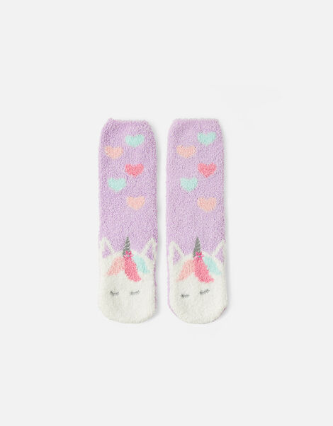 Girls Unicorn Slipper Socks Purple, Purple (LILAC), large