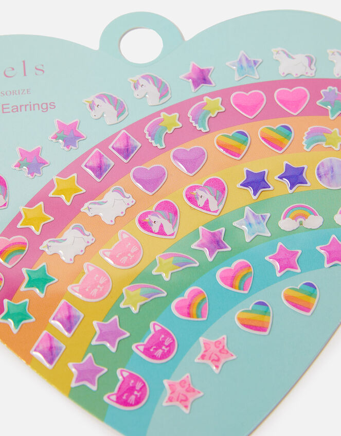 Girls Heart Rainbow Stick-On Earrings , , large