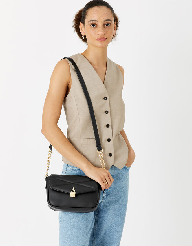 Padlock Quilted Cross-Body Bag, Black (BLACK), large