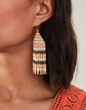 Stripe Beaded Tassel Earrings, , large