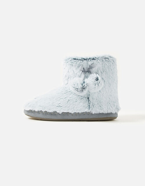 Fluffy Pom-Pom Slipper Boots, Grey (GREY), large