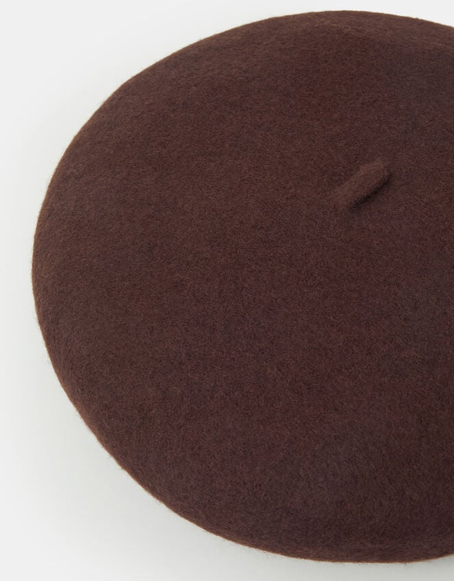 Wool Beret, Brown (CHOCOLATE), large