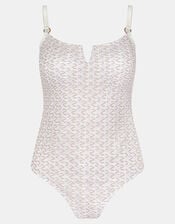 Zig-Zag V-Front Swimsuit, Gold (GOLD), large