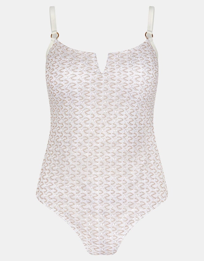 Zig-Zag V-Front Swimsuit, Gold (GOLD), large
