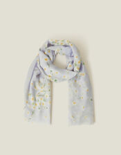 Lightweight Daisy Print Scarf, Blue (LIGHT BLUE), large