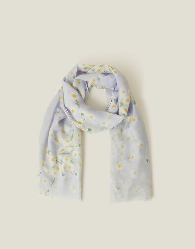Lightweight Daisy Print Scarf, Blue (LIGHT BLUE), large
