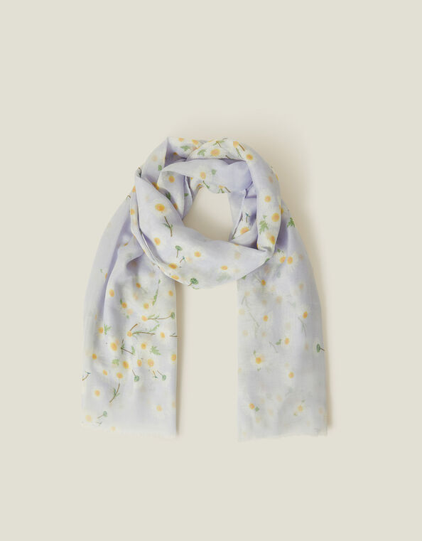 Lightweight Daisy Print Scarf, Blue (LIGHT BLUE), large