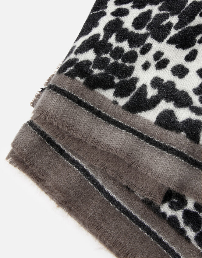 Monochrome Leopard Blanket Scarf, , large