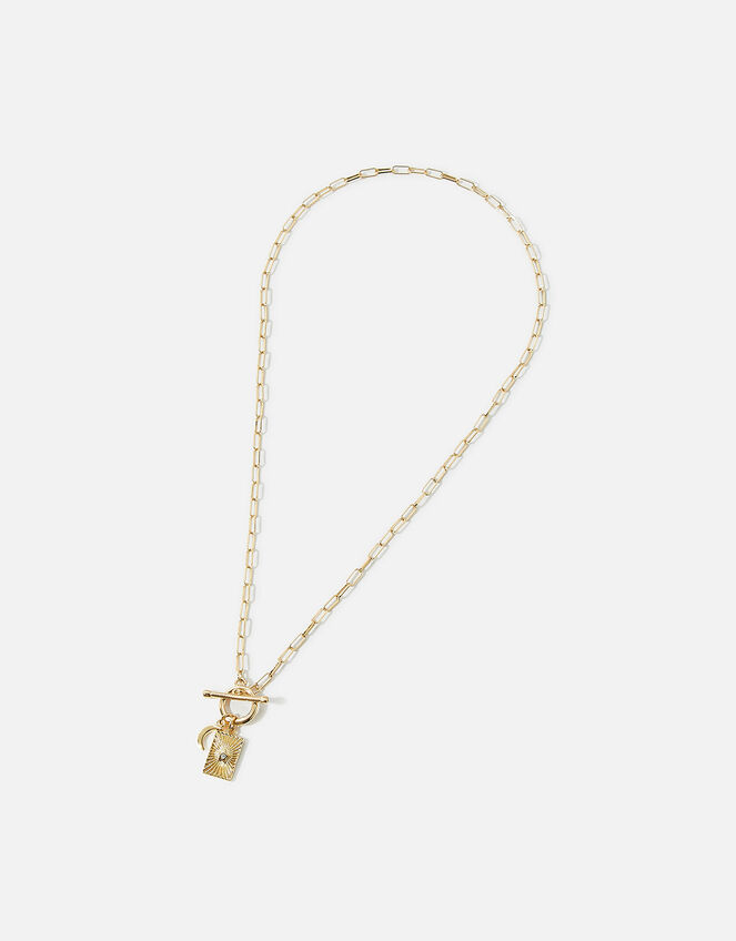Gold-Plated Charm Celestial T-Bar Necklace, , large