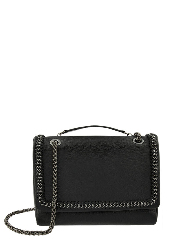 Georgia Leather Bag with Chain Trims, , large