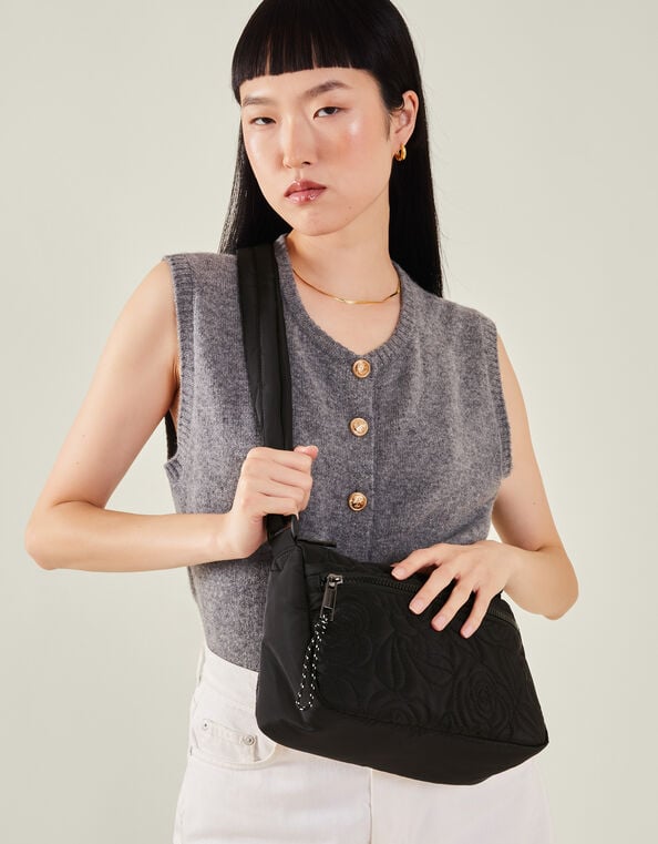 Floral Quilted Camera Bag, Black (BLACK), large