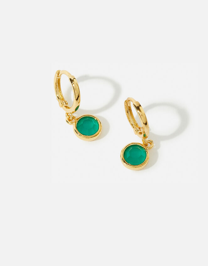 14ct Gold-Plated Birthstone Hoop Earrings, Gold (GOLD), large