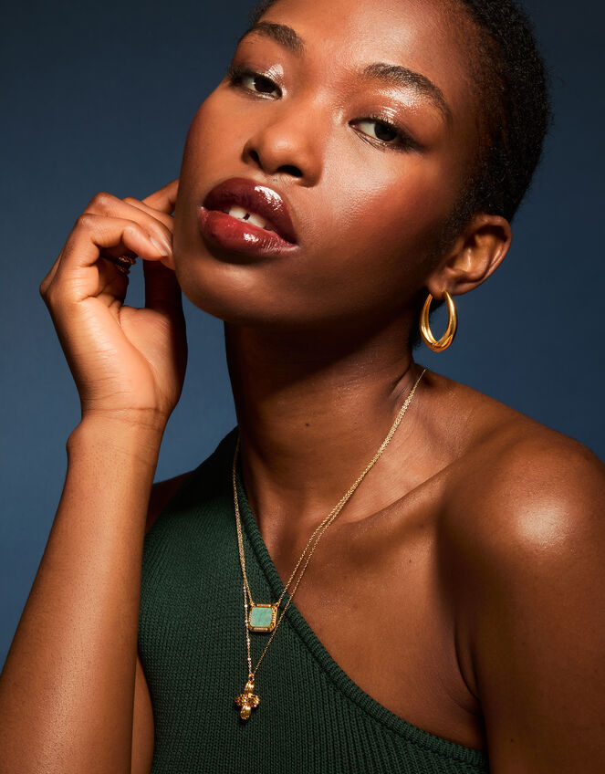 14ct Gold-Plated Amazonite Slice Pendant Necklace, , large