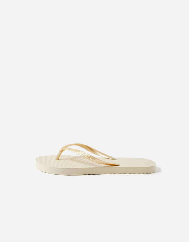 Embroidered Flip Flops, Gold (GOLD), large