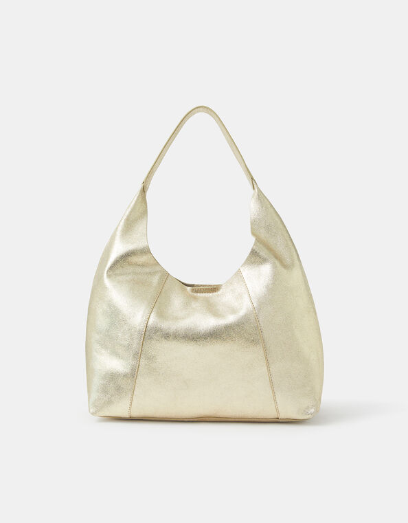Slouchy Metallic Suede Shoulder Bag, , large