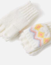 Girls Geometric Fairisle Capped Gloves, Multi (PASTEL-MULTI), large