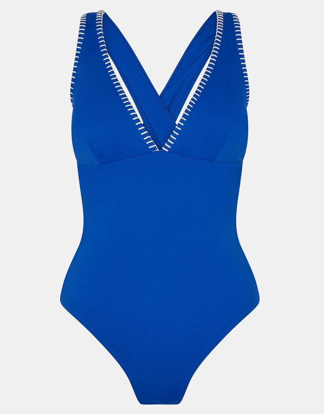 Stitch Cross-Back Plunge Swimsuit, Blue (BLUE), large