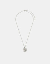 Sterling Silver-Plated Stone Coin Pendant Necklace, , large