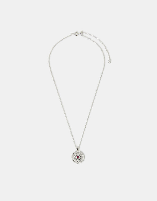 Sterling Silver-Plated Stone Coin Pendant Necklace, , large