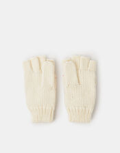 Girls Speckled Fingerless Gloves with Mittens, Ivory (IVORY), large