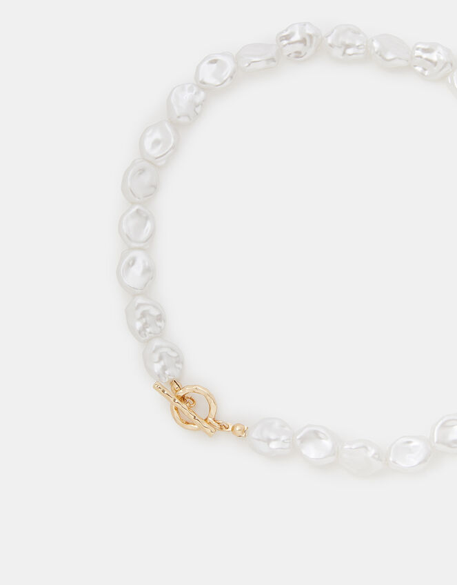 Faux Pearl T-Bar Collar Necklace, , large