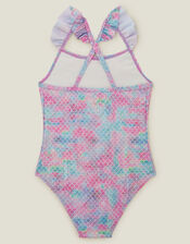 Girls Frilly Mermaid Swimsuit, Multi (PASTEL MULTI), large