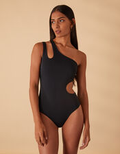 Cut-Out One Shoulder Swimsuit, Black (BLACK), large