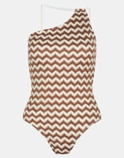 Crochet One-Shoulder Swimsuit, Natural (NATURAL), large