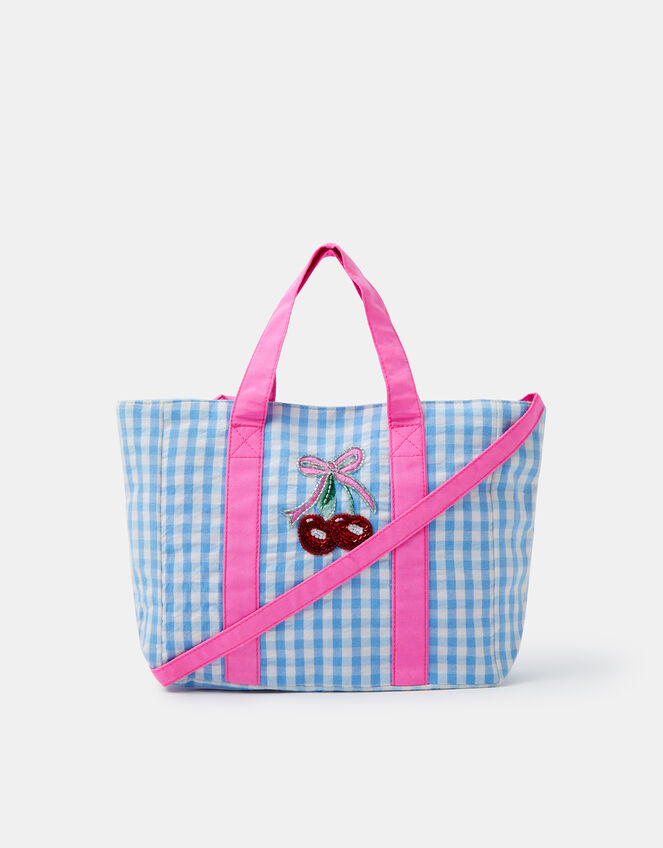 Girls Mini Cherry Gingham Tote Bag, , large