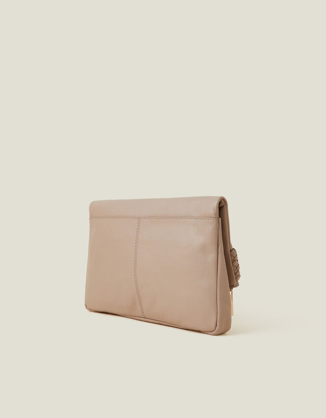 Leather Woven Clutch Bag, Nude (NUDE), large