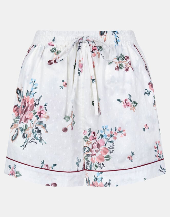 Floral Print Cotton Shorts Pyjamas Set, Ivory (IVORY), large