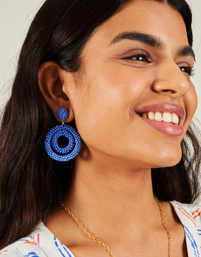 Beaded Drop Hoop Earrings, , large