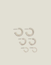 3-Pack Mix Texture Hoop Earrings Silver, , large