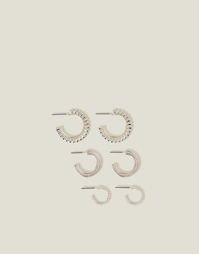 3-Pack Mix Texture Hoop Earrings Silver, , large