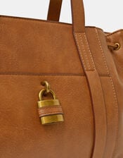 Padlock Ruched Shoulder Bag, Tan (TAN), large