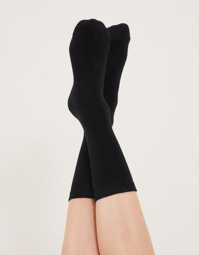 Supersoft Cotton Ankle Socks Set of Three, Black (BLACK), large