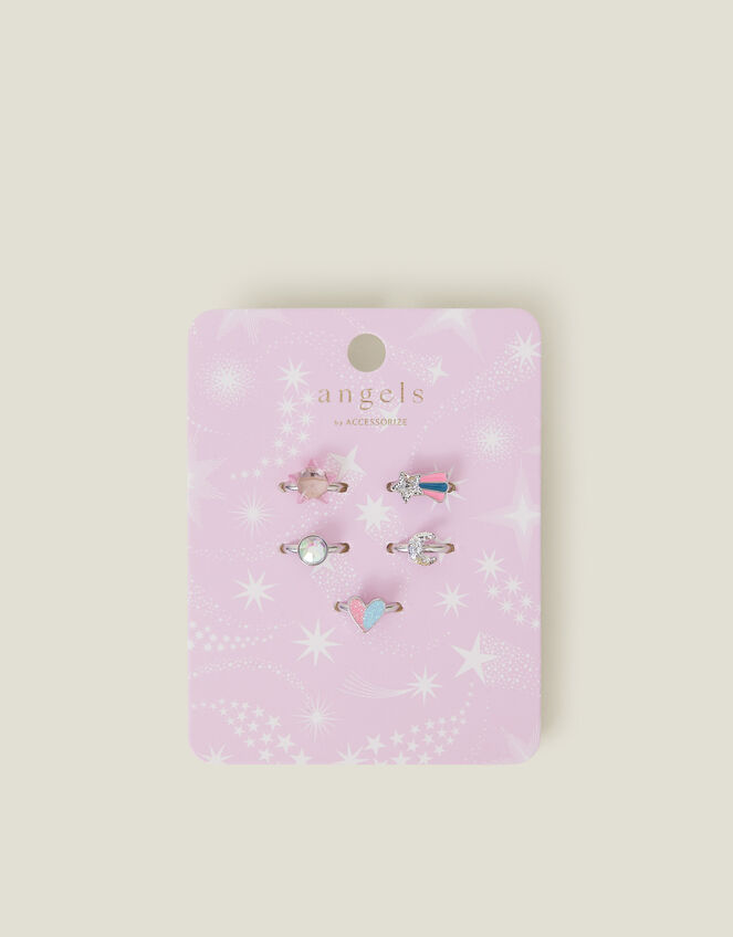 5-Pack Girls Adjustable Celestial Glitter Rings, , large