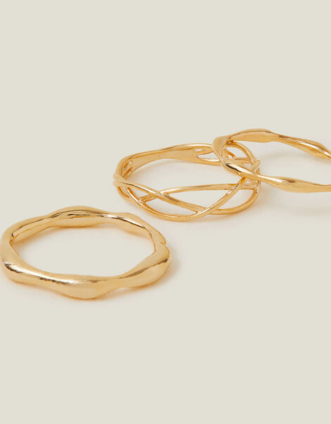 3-Pack 14ct Gold-Plated Molten Rings, Gold (GOLD), large