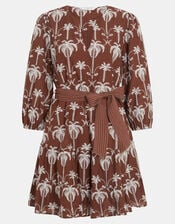 Palm Embroidered Mini Dress, Brown (BROWN), large