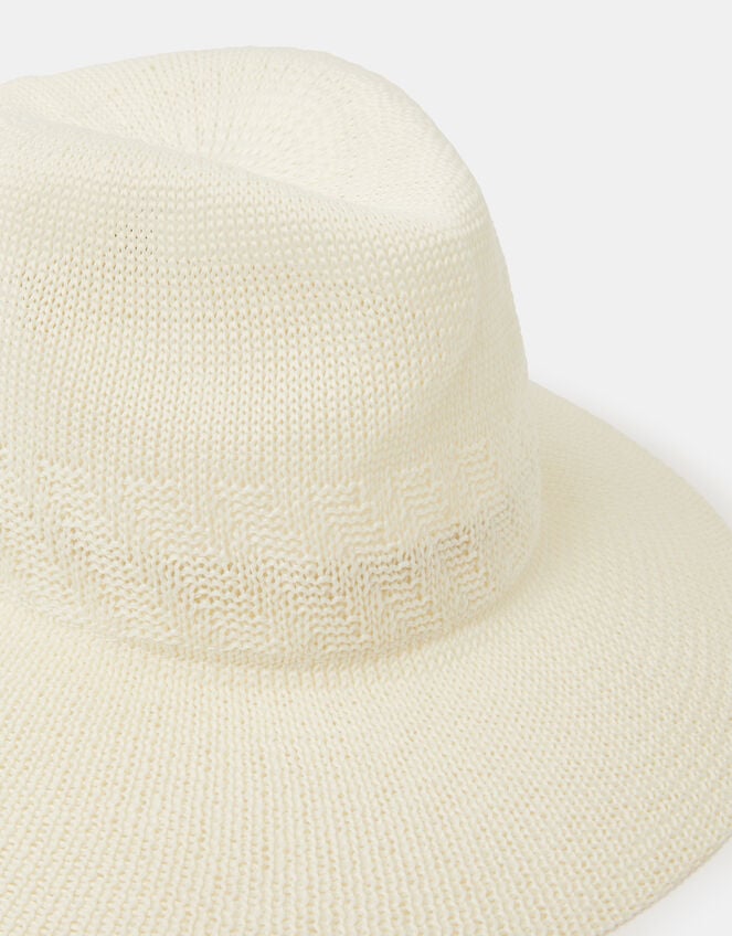 Woven Fedora Hat, White (WHITE), large
