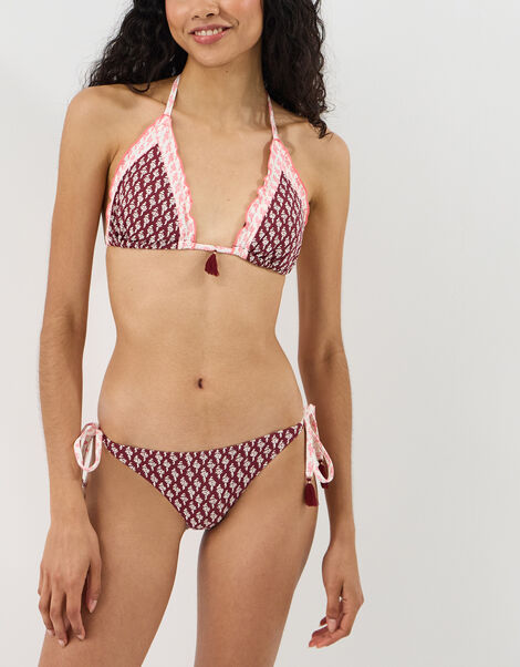 Floral Tie Side Bikini Bottom, Red (BURGUNDY), large