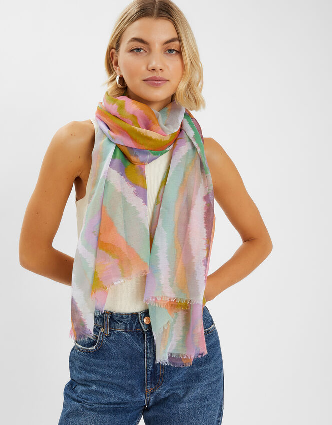 Blurred Wave Print Scarf, , large