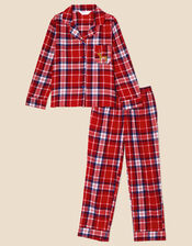 Girls Check Print Pyjama Set, Red (RED), large