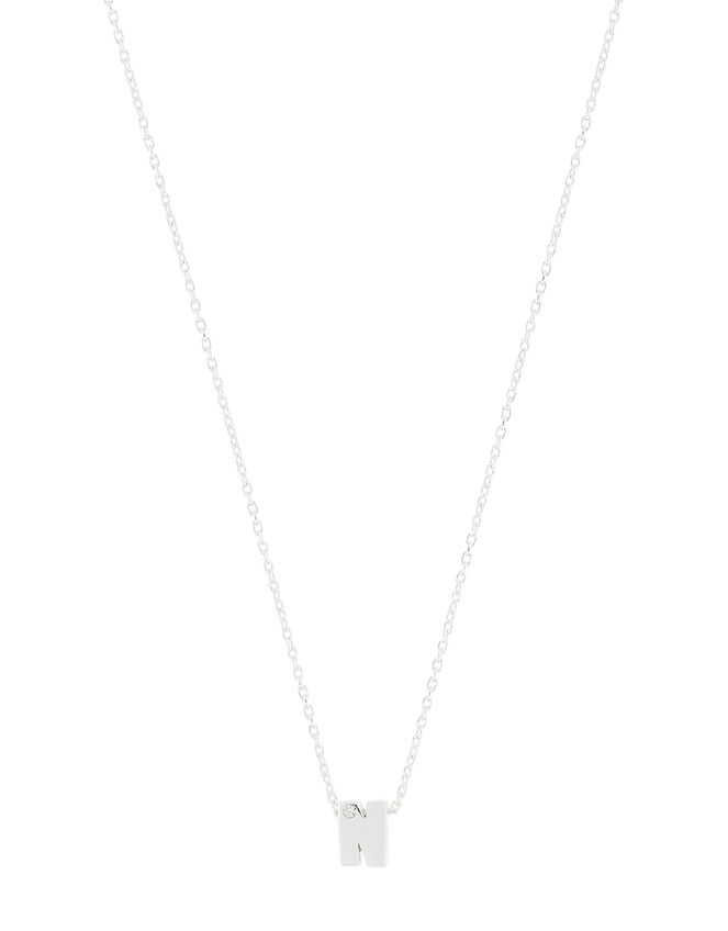 Sterling Silver Sparkle Initial Necklace - N, , large