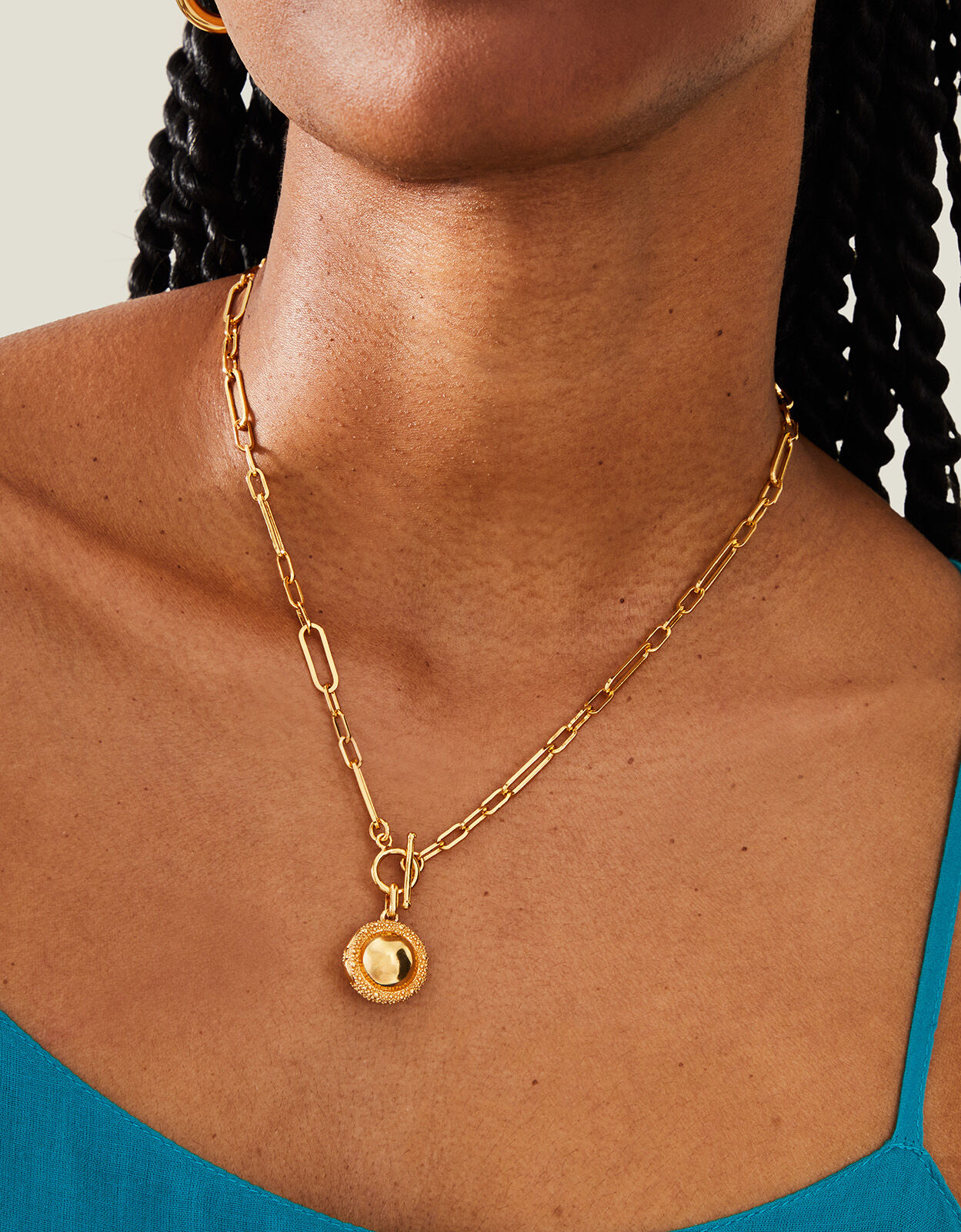 14ct Gold Plated T Bar Locket Trombone Chain