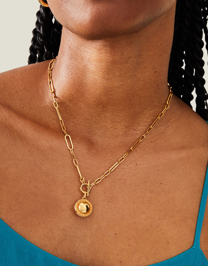 14ct Gold-Plated T-Bar Locket Trombone Chain, , large